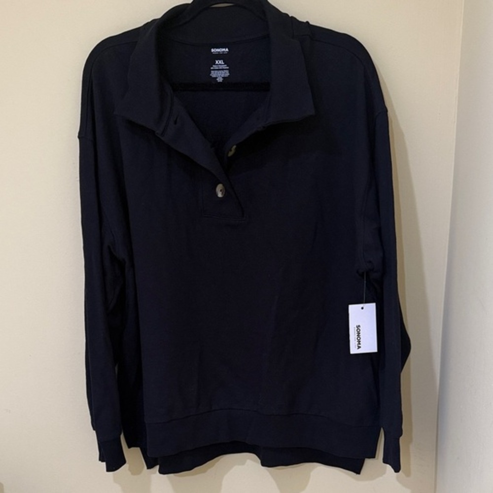Women's Black Sweatshirt women’s long-sleeves CollarSweatshirt women’s top XXL
